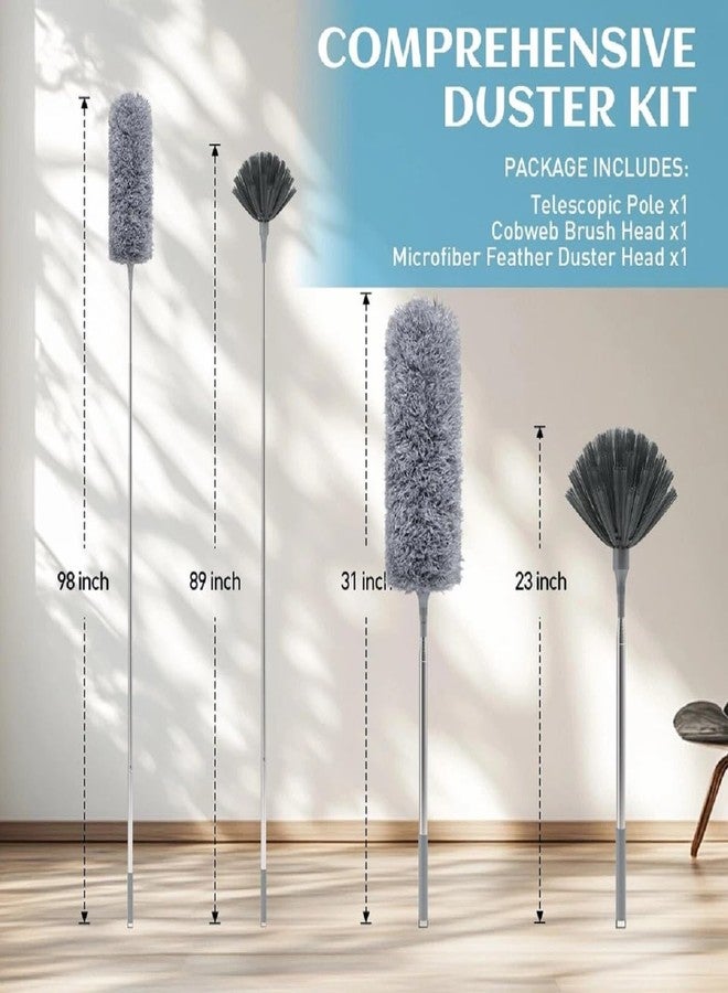 Hasselt 100-Inch Extendable Cobweb Duster with Telescoping Pole - Washable Microfiber & Bendable Head for Ceiling Fans, High Ceilings, Corners, Spider Webs, and Dust Removal Anti-Scratch Cleaning Brush - Image 3